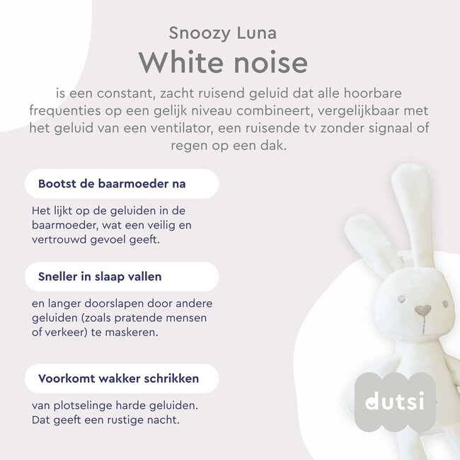 Dutsi - Snoozy Luna - White Noise Machine - 10 Geluiden - Timer - Nachtlampje - Cloud White
