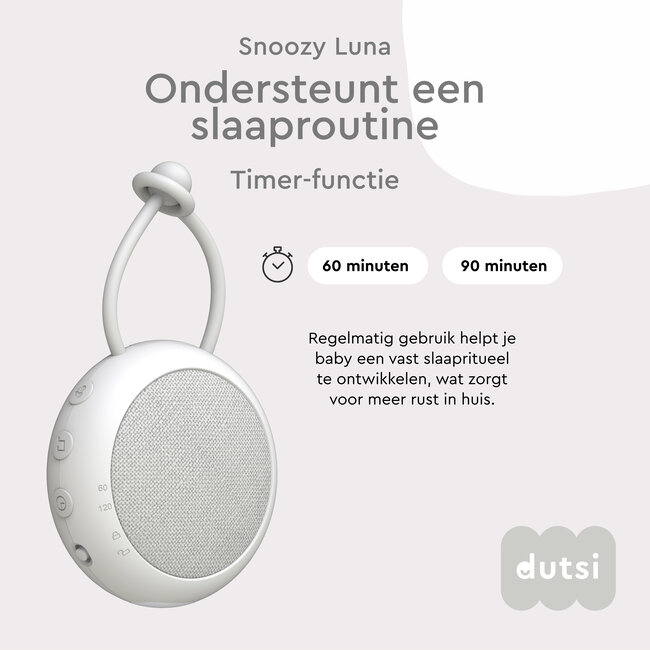Dutsi – White Noise Machine – Snoozy Luna – Cloud White - Is een witte ruis machine speciaal voor baby's - In een compact en elegant design