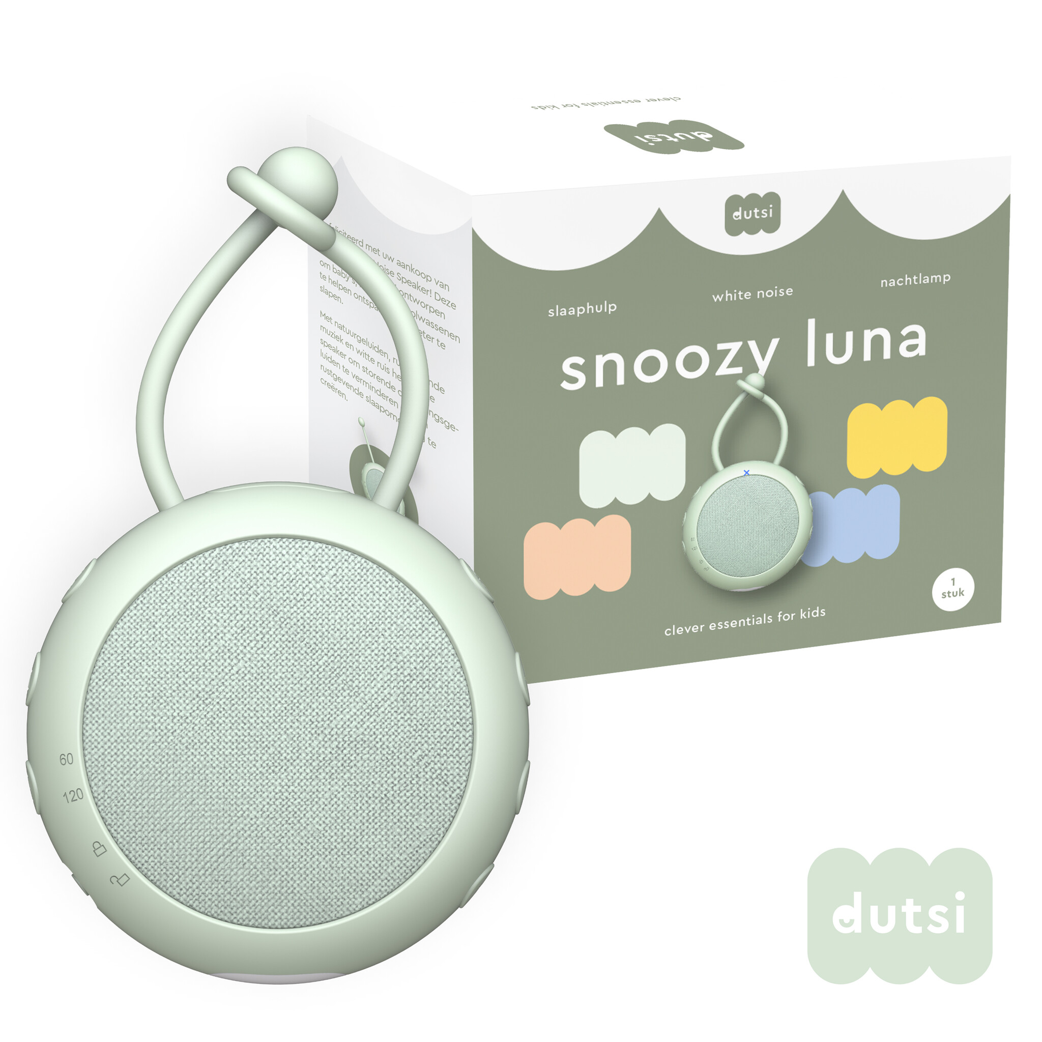 Dutsi White noice ruis machine voor baby’s – Snoozy luna - 10 geluiden, nachtlampje & timer