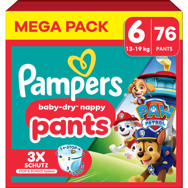 Pampers Pampers - Baby-Dry Pants - Paw Patrol-editie - Maat 6 (14kg-19kg) - 76 Luiers - Mega Pack