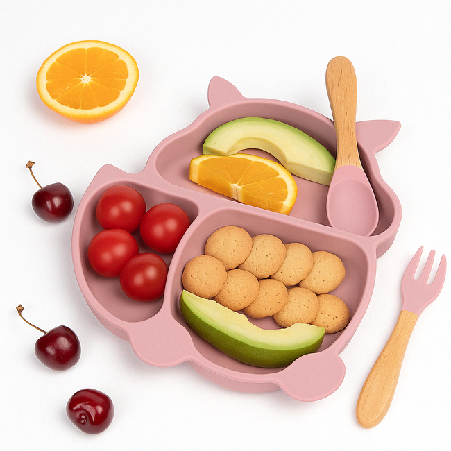 Dutsi - Siliconen Baby en Kind Bord - Zuignap Bord - Poederroze Vosje