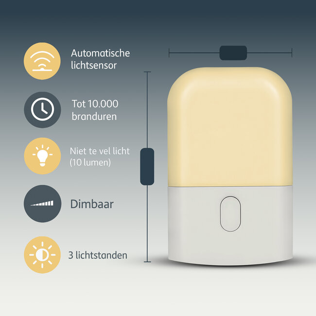Dutsi - Premium Nachtlampje - Lichtsensor – Extra lange levensduur – Dimbaar in 3 standen - Stopcontact