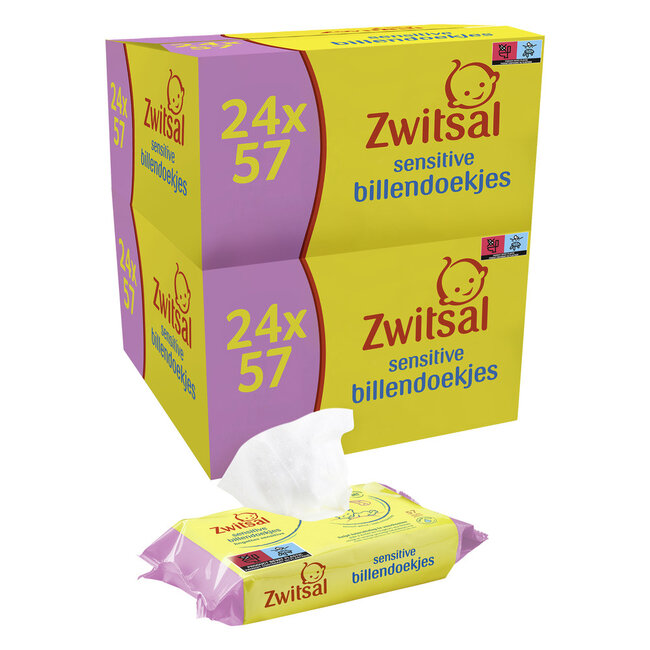 Zwitsal - Billendoekjes Sensitive - Alcoholvrij - 2736 Babydoekjes - 48 x 57 - Mega Voordeelbox