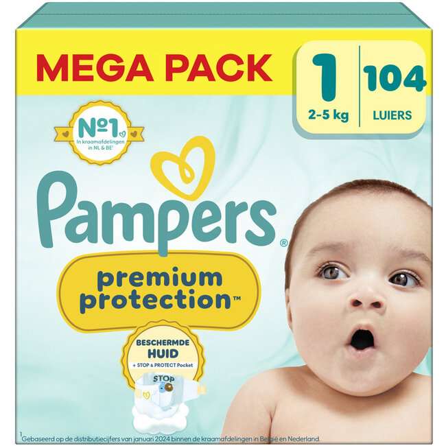 Pampers - Premium Protection - Maat 1 - Mega Pack - 104 stuks - 2/5 KG