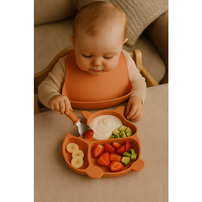 Dutsi - Siliconen - Baby & Kind Bord - Zuignap Bord - Koper Bruin - Vosje