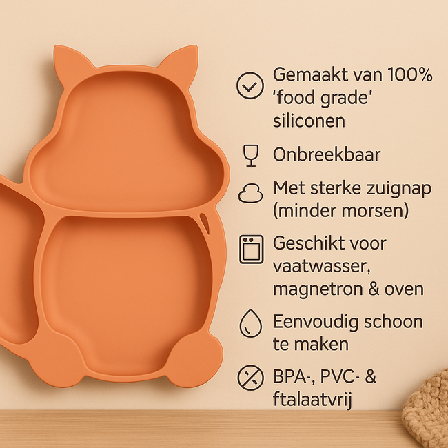 Dutsi - Siliconen - Baby & Kind Bord - Zuignap Bord - Koper Bruin - Vosje