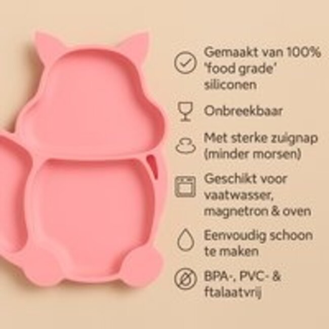 Dutsi - Siliconen Baby en Kind Bord - Zuignap Bord - Watermeloen Roze Vosje
