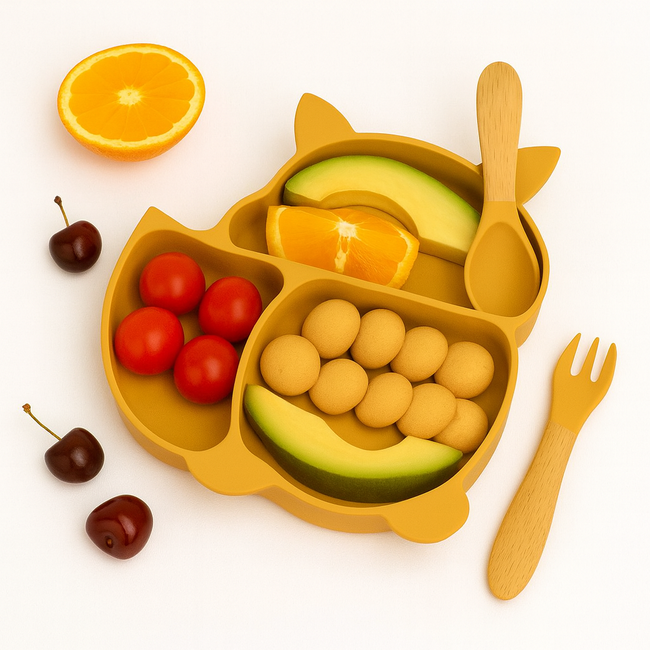 Dutsi - Siliconen Baby en Kind Bord - Zuignap Bord - Mosterd Geel Vosje