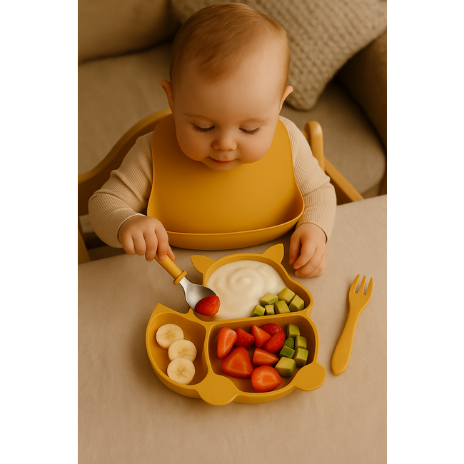 Dutsi - Siliconen Baby en Kind Bord - Zuignap Bord - Mosterd Geel Vosje