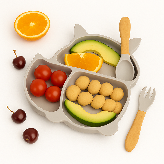 Dutsi - Siliconen - Baby & Kind Bord - Zuignap Bord - Zilvergrijs Vosje