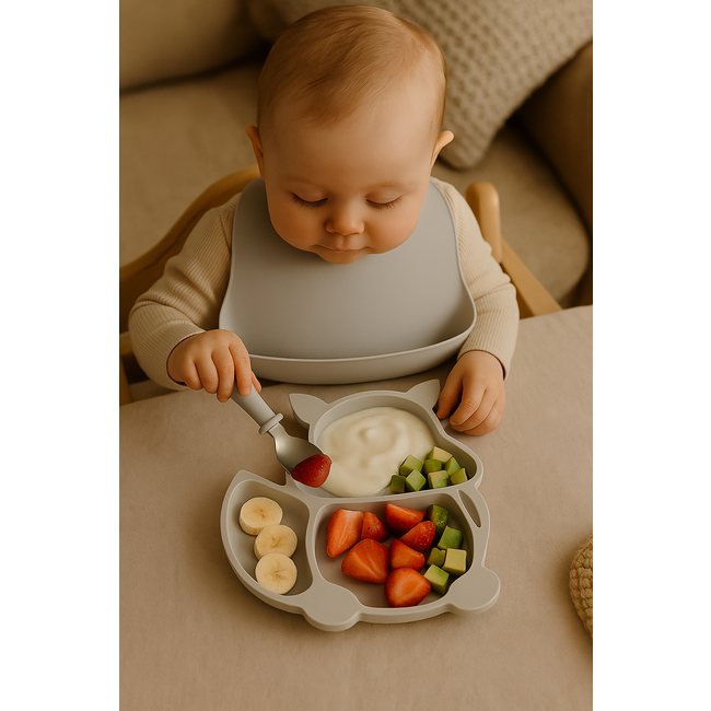 Dutsi - Siliconen - Baby & Kind Bord - Zuignap Bord - Zilvergrijs Vosje