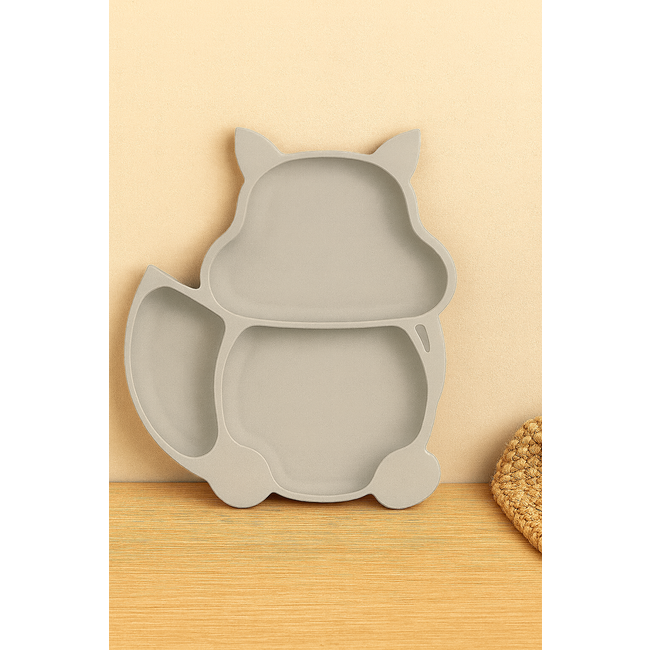 Dutsi - Siliconen - Baby & Kind Bord - Zuignap Bord - Zilvergrijs Vosje