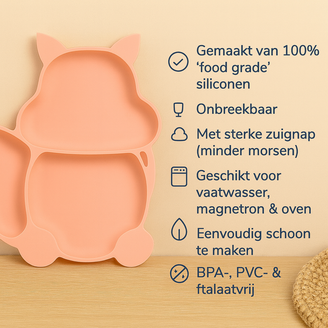 Dutsi - Siliconen Baby en Kind Bord - Zuignap Bord - Zalm Roze Vosje