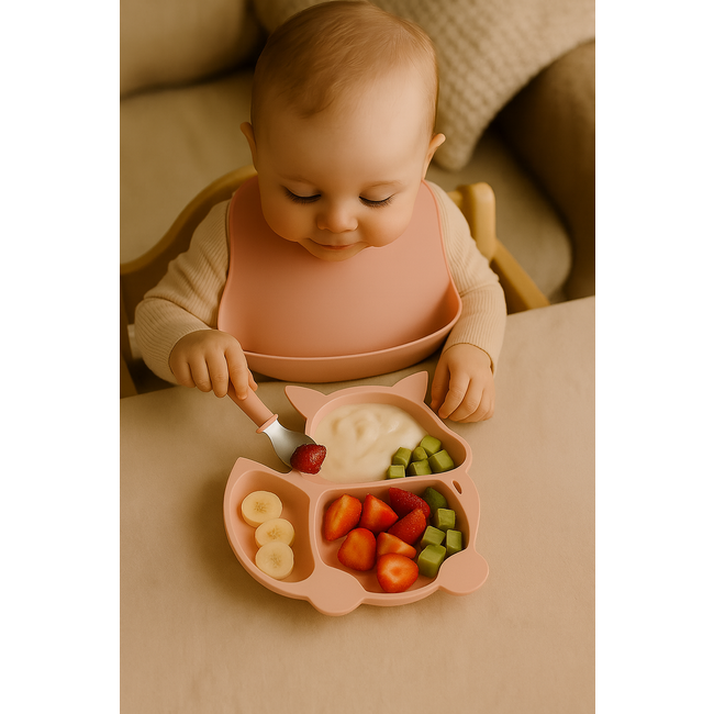 Dutsi - Siliconen Baby en Kind Bord - Zuignap Bord - Zalm Roze Vosje