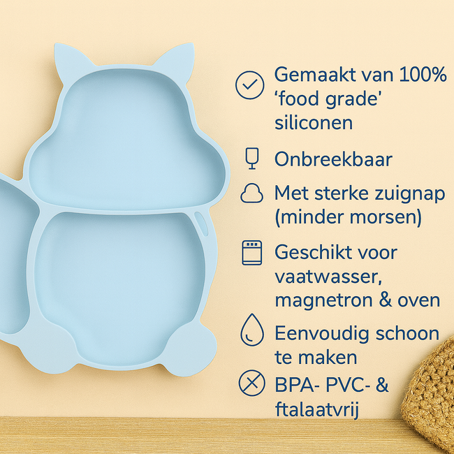 Dutsi - Siliconen Baby en Kind Bord - Zuignap Bord - Babyblauw Vosje