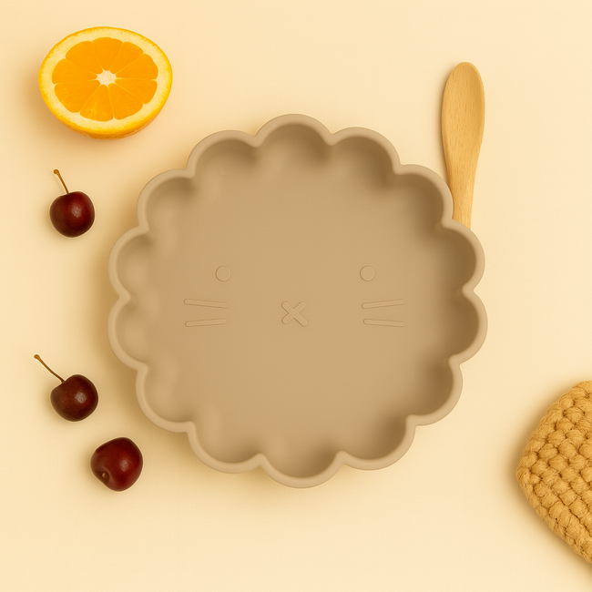 Dutsi - Welpje Serie - Siliconen Babybord - Leeuwen Ontwerp - 18 cm - Taupe