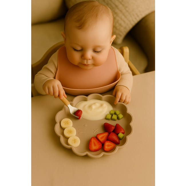 Dutsi - Welpje Serie - Siliconen Babybord - Leeuwen Ontwerp - 18 cm - Taupe