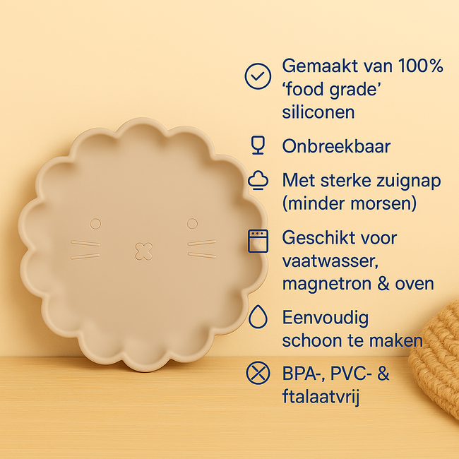 Dutsi - Welpje Serie - Siliconen Babybord - Leeuwen Ontwerp - 18 cm - Taupe