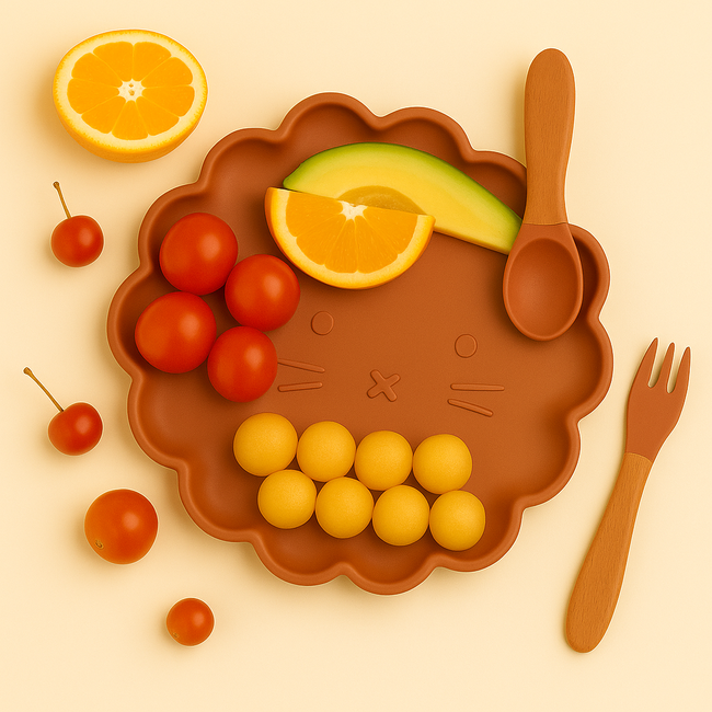 Dutsi - Welpje Serie - Siliconen Babybord - Leeuwen Ontwerp - 18 cm - Kaneelbruin