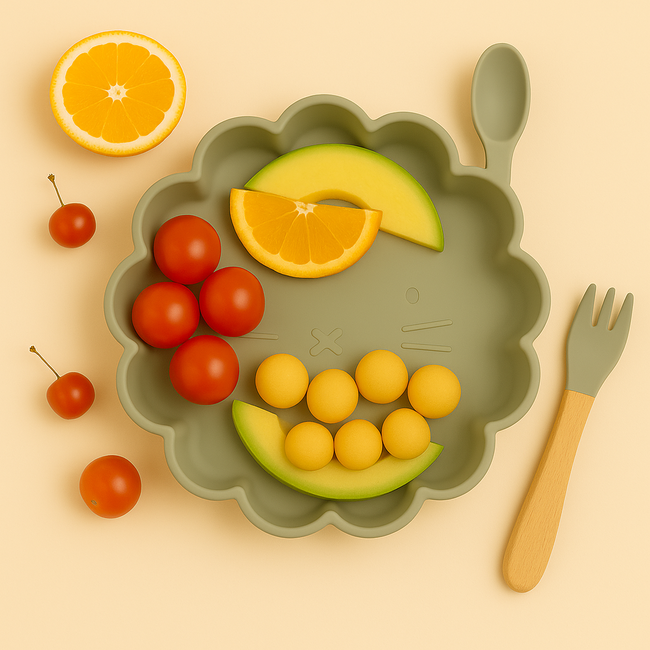 Dutsi - Welpje Serie - Siliconen Babybord - Leeuwen Ontwerp - 18 cm  - Sage