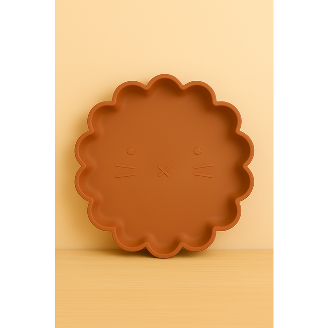 Dutsi - Welpje Serie - Siliconen Babybord - Leeuwen Ontwerp - 18 cm - Kaneelbruin