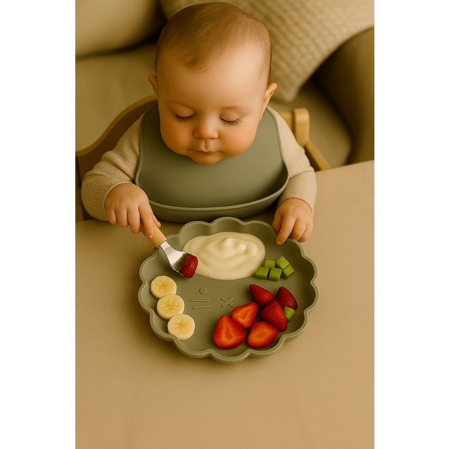 Dutsi - Welpje Serie - Siliconen Babybord - Leeuwen Ontwerp - 18 cm  - Sage