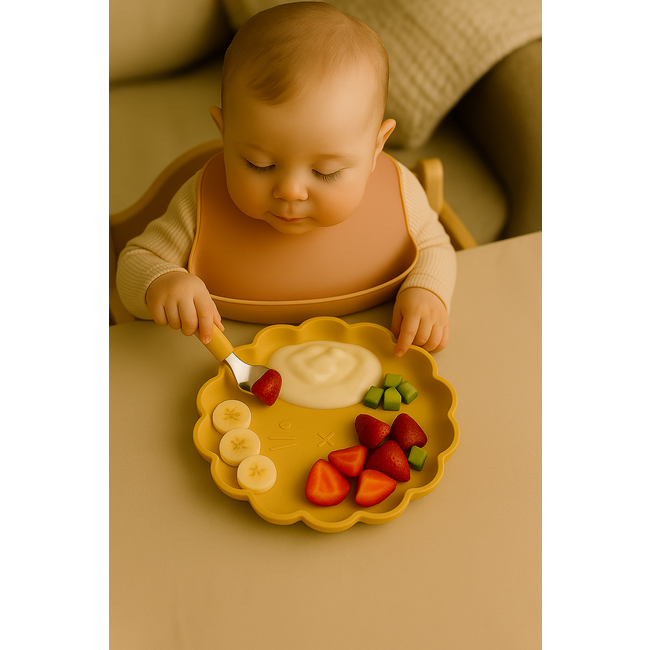 Dutsi - Welpje Serie - Siliconen Babybord - Leeuwen Ontwerp - 18 cm - Mosterdgeel