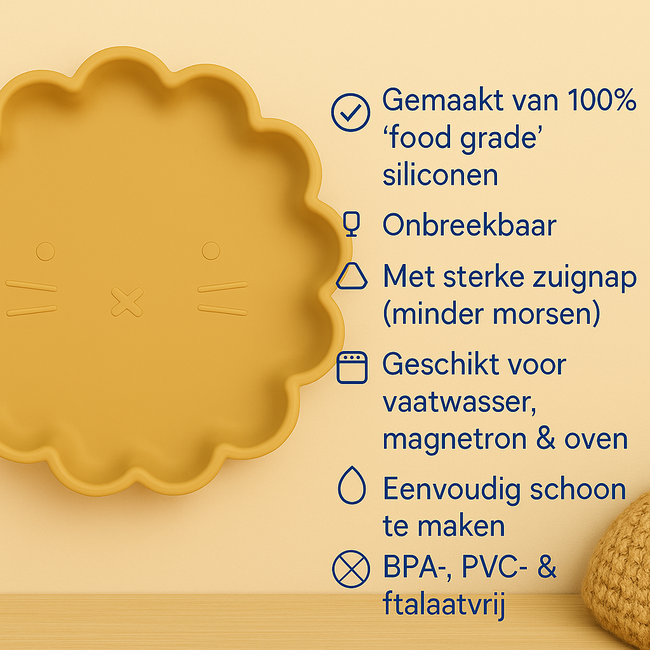 Dutsi - Welpje Serie - Siliconen Babybord - Leeuwen Ontwerp - 18 cm - Mosterdgeel
