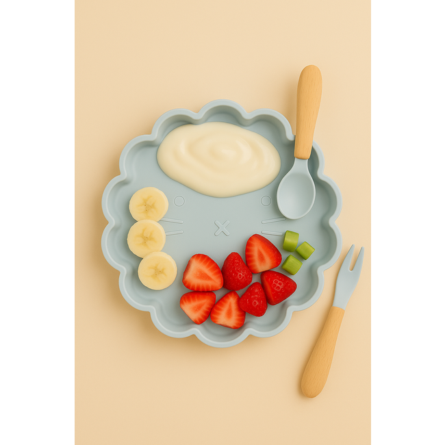 Dutsi - Welpje Serie - Siliconen Babybord - Leeuwen Ontwerp - 18 cm - Grijs Blauw