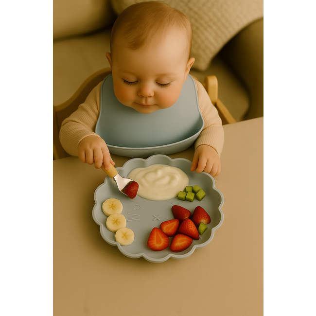 Dutsi - Welpje Serie - Siliconen Babybord - Leeuwen Ontwerp - 18 cm - Grijs Blauw