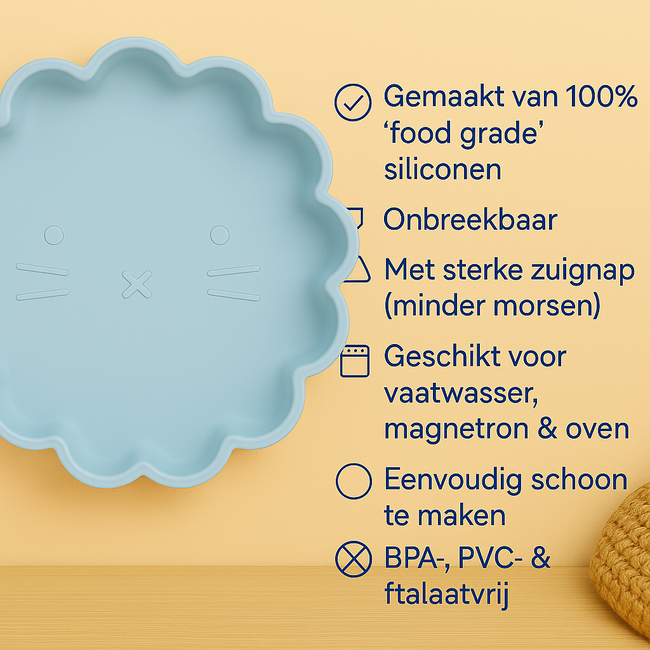 Dutsi - Welpje Serie - Siliconen Babybord - Leeuwen Ontwerp - 18 cm - Grijs Blauw