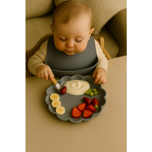 Dutsi - Welpje Serie - Siliconen Babybord - Leeuwen Ontwerp - 18 cm - Pastelblauw