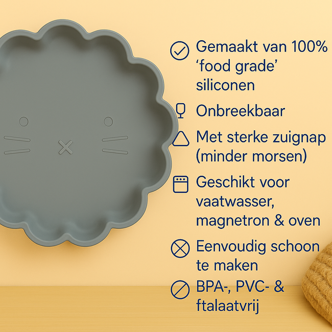 Dutsi - Welpje Serie - Siliconen Babybord - Leeuwen Ontwerp - 18 cm - Pastelblauw