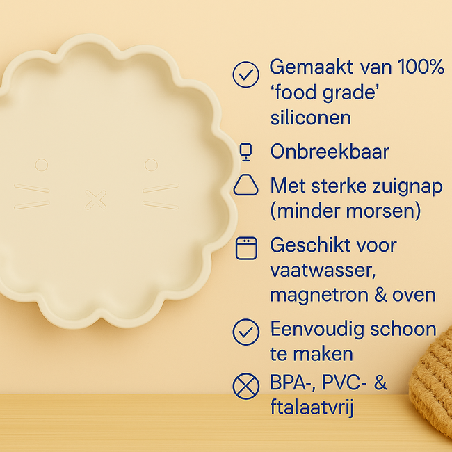 Dutsi - Welpje Serie - Siliconen Babybord - Leeuwen Ontwerp - 18 cm - Licht Beige