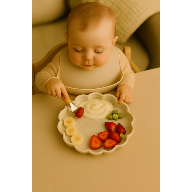 Dutsi - Welpje Serie - Siliconen Babybord - Leeuwen Ontwerp - 18 cm - Licht Beige