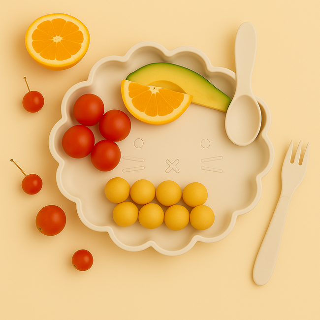 Dutsi - Welpje Serie - Siliconen Babybord - Leeuwen Ontwerp - 18 cm - Licht Beige