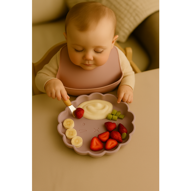 Dutsi - Welpje Serie - Siliconen Babybord - Leeuwen Ontwerp - 18 cm - Zachtroze