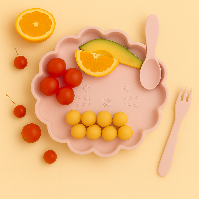 Dutsi - Welpje Serie - Siliconen Babybord - Leeuwen Ontwerp - 18 cm - Zachtroze