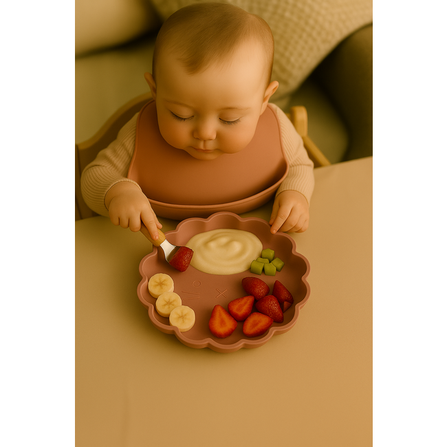 Dutsi - Welpje Serie - Siliconen Babybord - Leeuwen Ontwerp - 18 cm - Oudroze