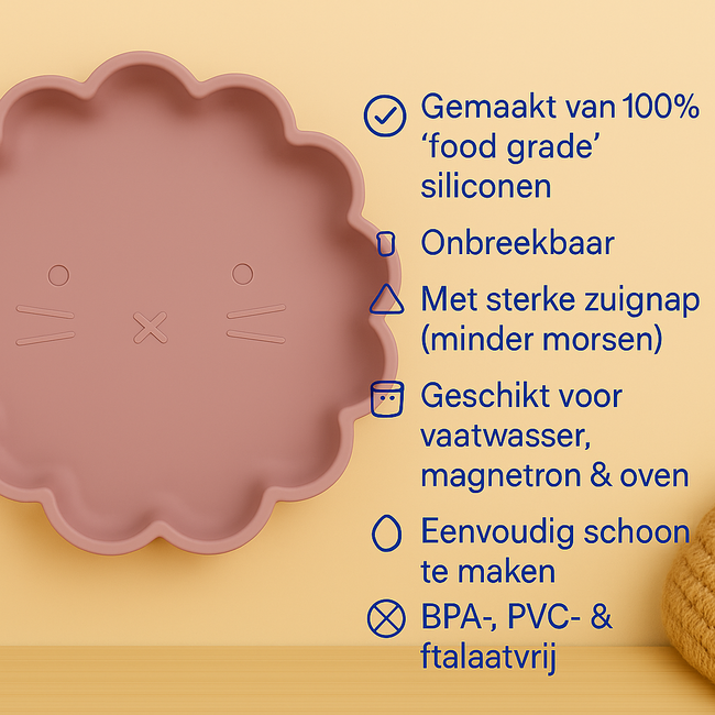 Dutsi - Welpje Serie - Siliconen Babybord - Leeuwen Ontwerp - 18 cm - Oudroze