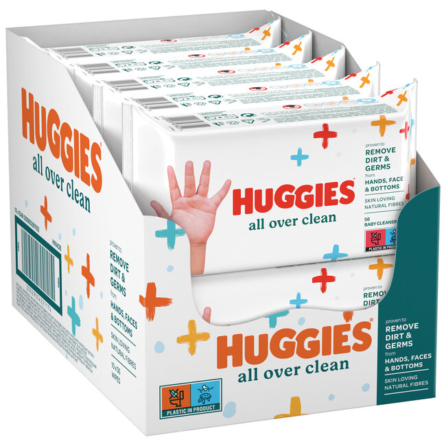 Huggies – Billendoekjes All Over Clean – 10x56 stuks – Voor Billen, Handjes & Gezicht