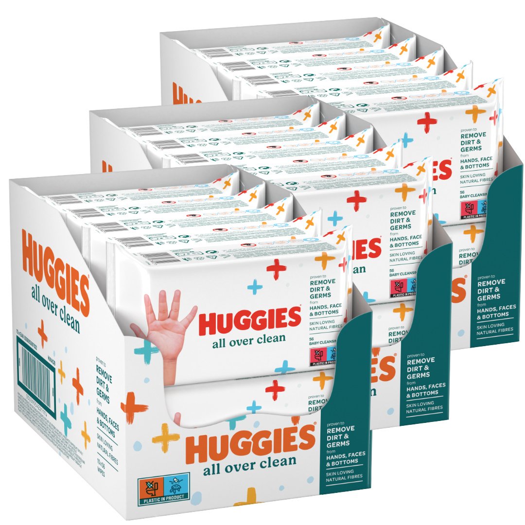 Huggies – Billendoekjes All Over Clean – 30x56 stuks – Voor Billen, Handjes & Gezicht