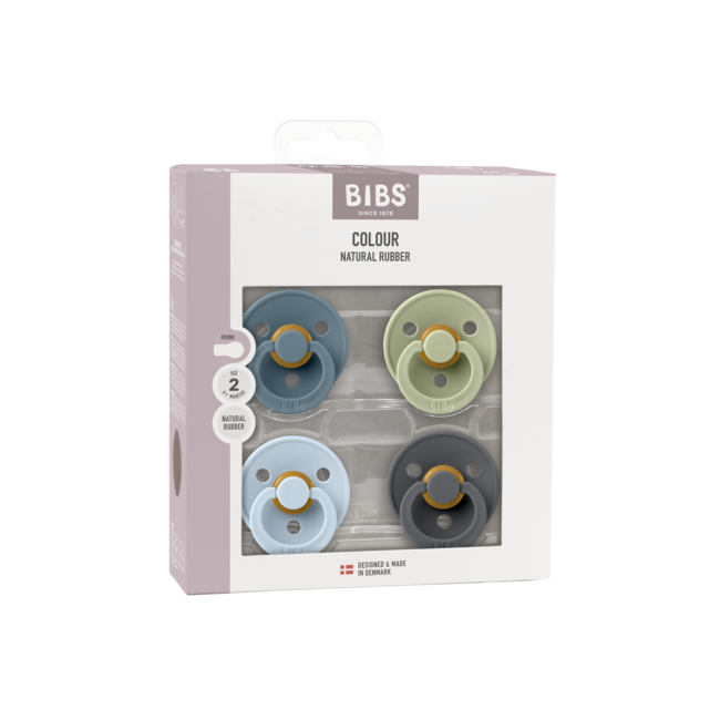BIBS – Fopspenen - Colour – 4 Pack – Rond - Petrol/Sage/Baby Blue/Iron – Maat 2