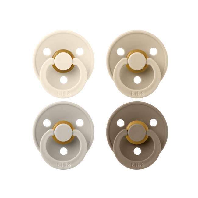 BIBS – Fopspenen - Colour – 4 Pack – Rond - Ivory/Sand/Vanilla/Dark Oak – Maat 1