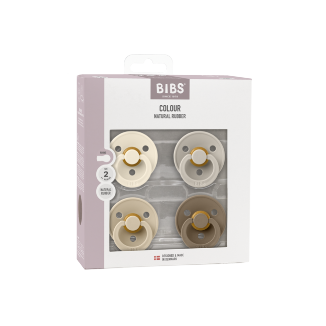 BIBS – Fopspenen - Colour – 4 Pack – Rond - Ivory/Sand/Vanilla/Dark Oak – Maat 2
