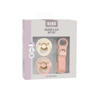 Bibs BIBS – Pacifier & Clip Gift Set – Blush - Rond – 2 Fopspenen + Fopspeenkoord – Maat 1