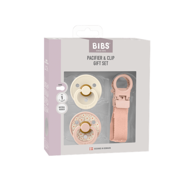 Bibs BIBS – Pacifier & Clip Gift Set – Blush - Rond – 2 Fopspenen + Fopspeenkoord – Maat 1