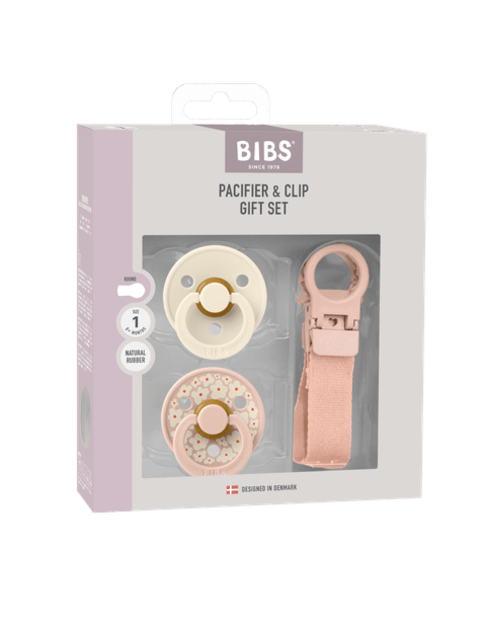 Bibs � Pacifier & Clip Gift Set � Blush - Rond � 2 Fopspenen + Fopspeenkoord � Maat 1