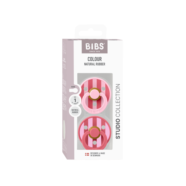 BIBS – Studio Collection - Fopspeen - Rond – Baby Pink/Coral Mix – Maat 1 – 2 Stuks