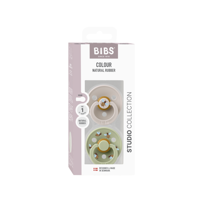 BIBS – Studio Collection - Fopspeen - Rond – Bumblebee/Mushroom  – Maat 3 – 2 Stuks